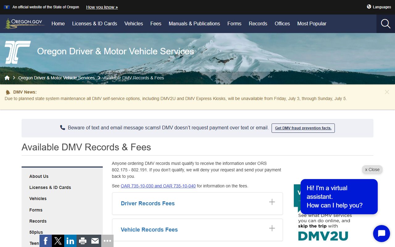 Hood River County clerk records DMV available records and fees