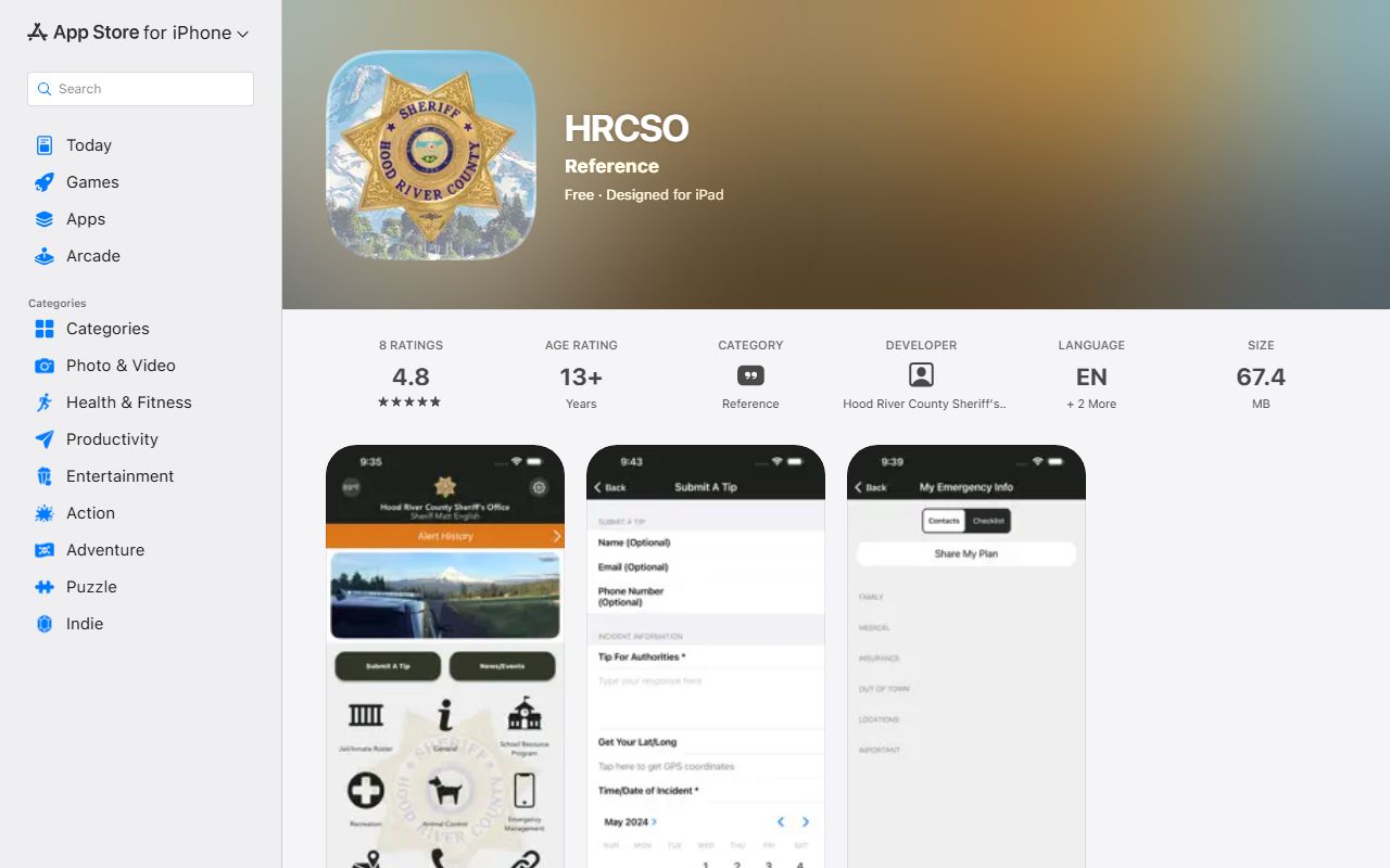 Hood River County arrest records HRCSO mobile app