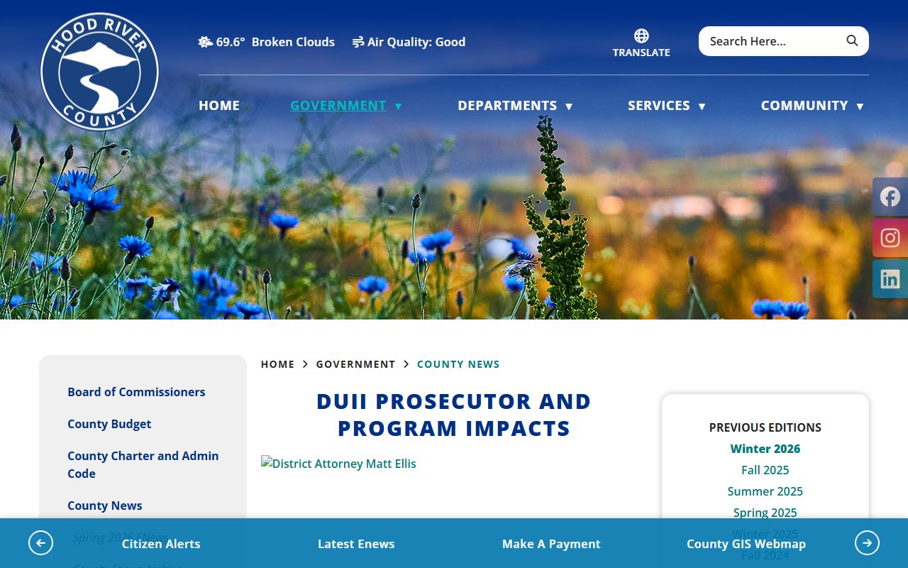 Hood River County arrest records DUII prosecutor grant news