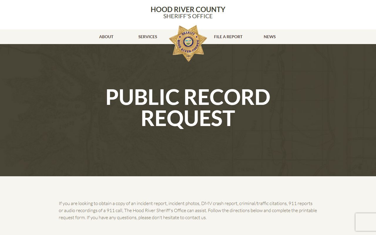 Hood River County arrest records Sheriff records request