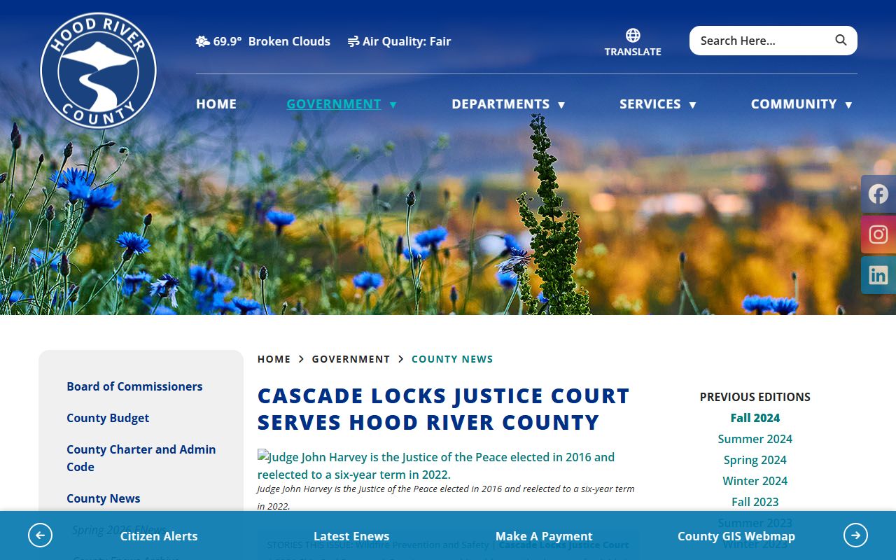 Hood River County arrest records Justice Court violation jurisdiction