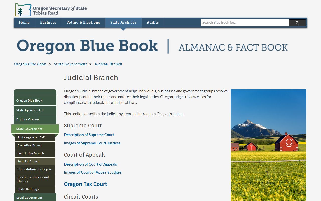 Hood River County court dockets Oregon Blue Book judicial branch
