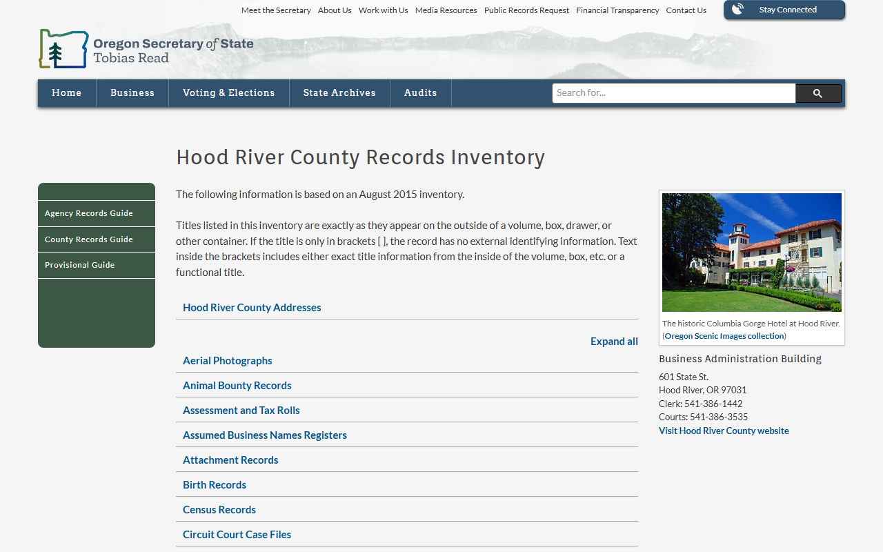 Hood River County court records historical records inventory
