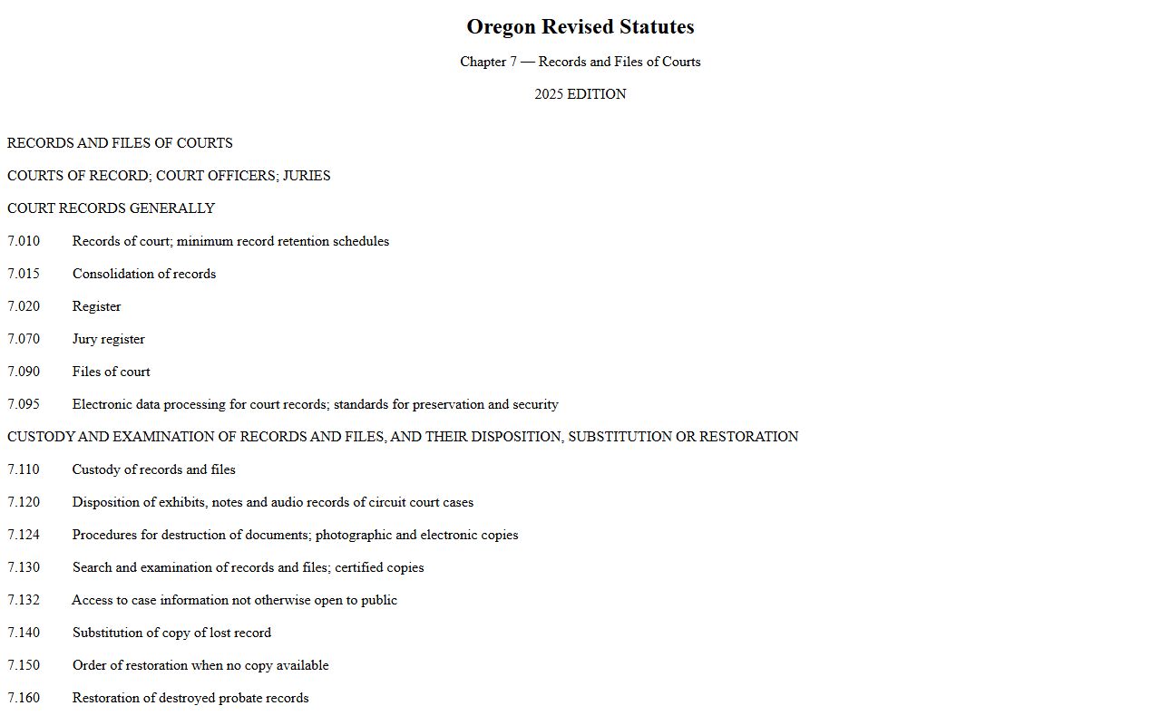 Hood River County court records ORS chapter 7 court register law