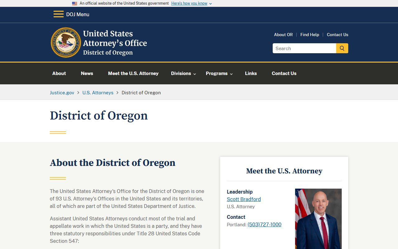 Hood River County criminal court records U.S. Attorney District of Oregon