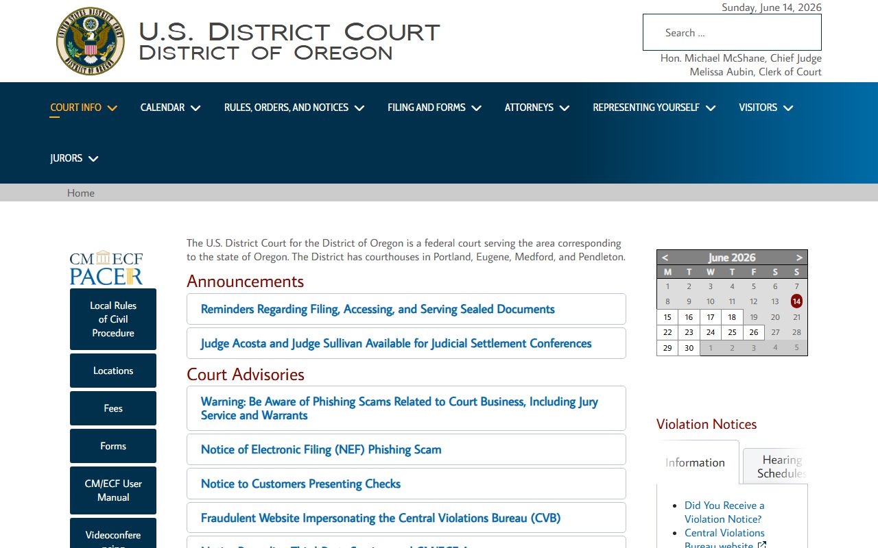 Hood River County Circuit Court records and U.S. District Court distinction