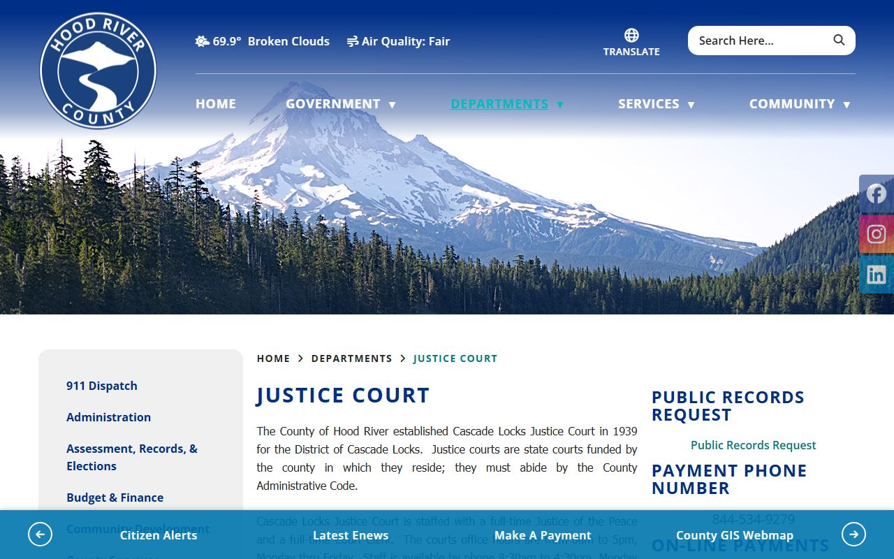 Hood River County Court records Justice Court traffic violations