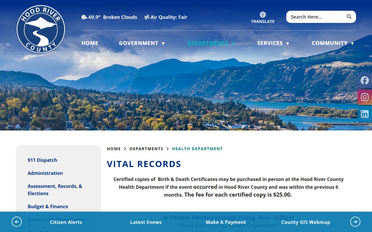 Hood River County marriage and divorce records vital records page