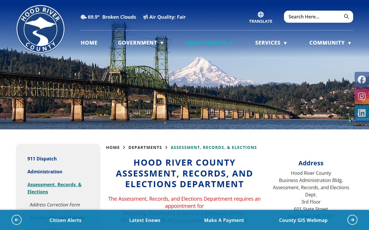 Hood River County marriage and divorce records office page